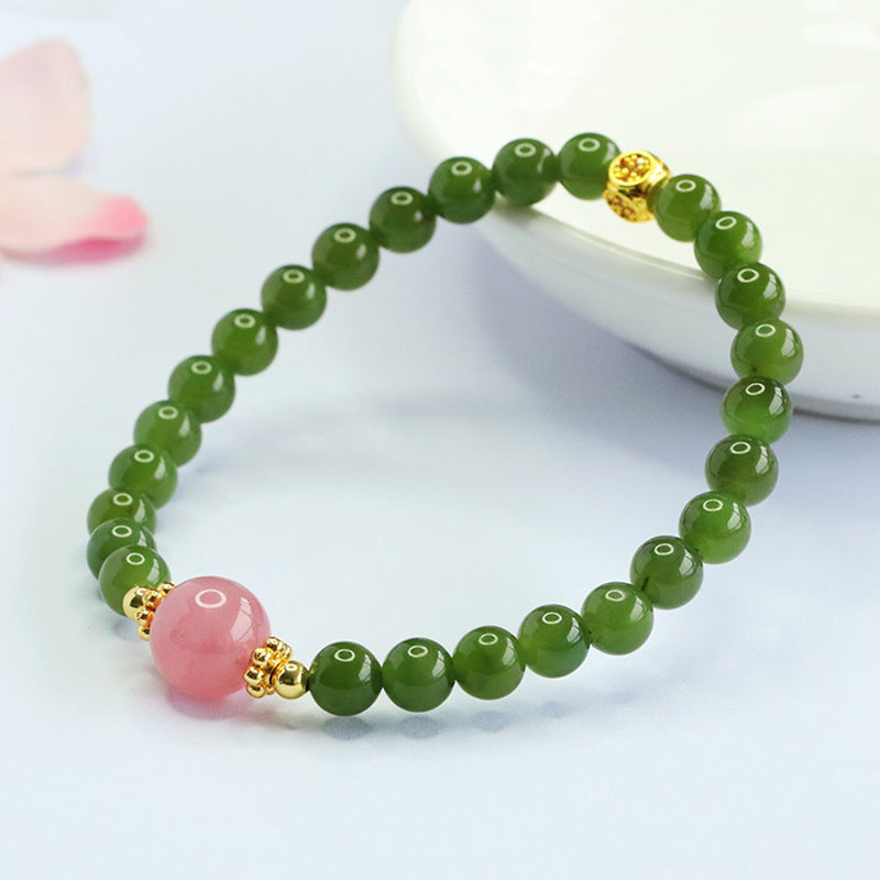 Hetian Jade Rose Quartz Crystal Horse Bracelet