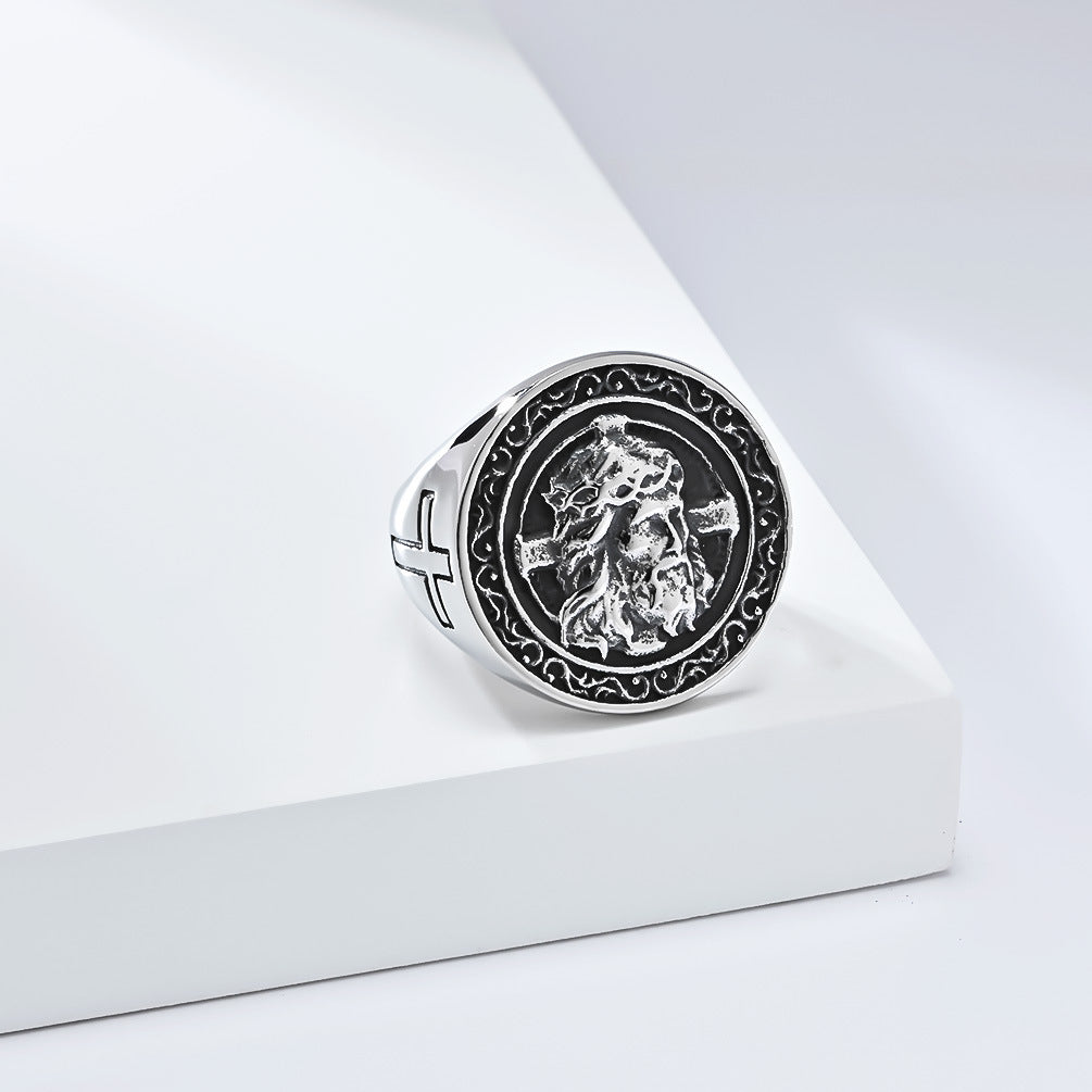 Planderful Stainless Steel Cross Ring For Men Retro Hip Hop Style Personalized Jewelry