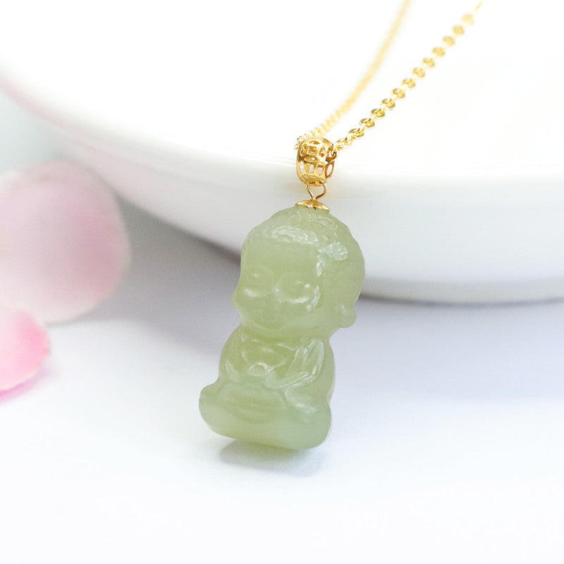 Baby Buddha Jade Necklace crafted from Natural Hotan Jade