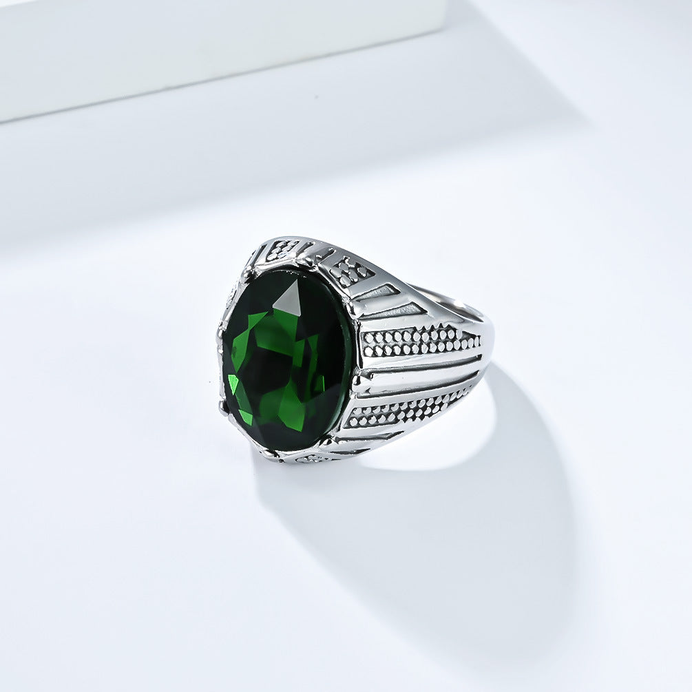 Planderful Mens Stainless Steel Inlaid Glass Gem Ring Personalized High End Gift For Him