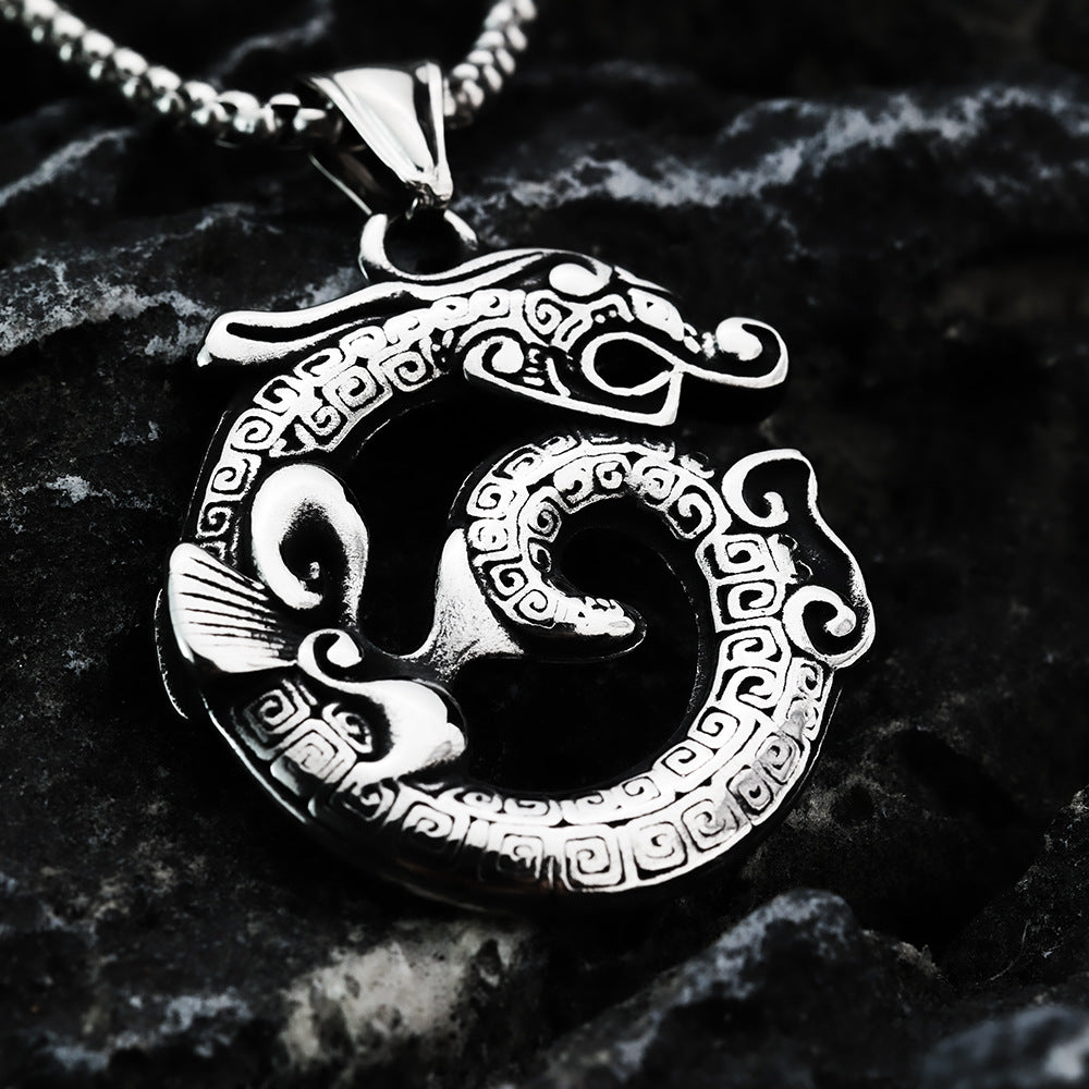 European And American Retro Men's Pendant Stainless Steel Jiaolong Necklace