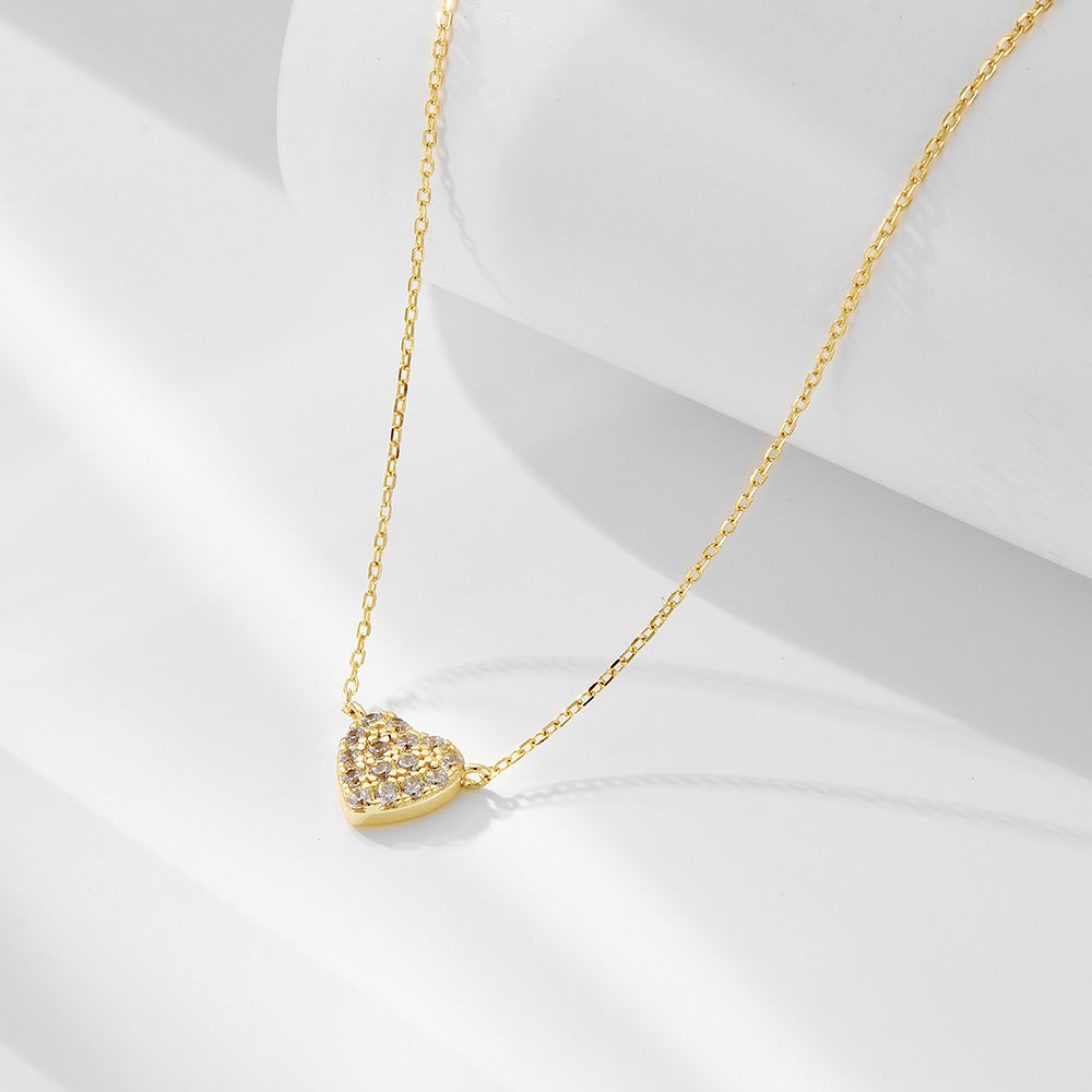 S925 Sterling Silver Heart-Shaped Micro-Inlaid Zircon Necklace Sweet And Full Of Love