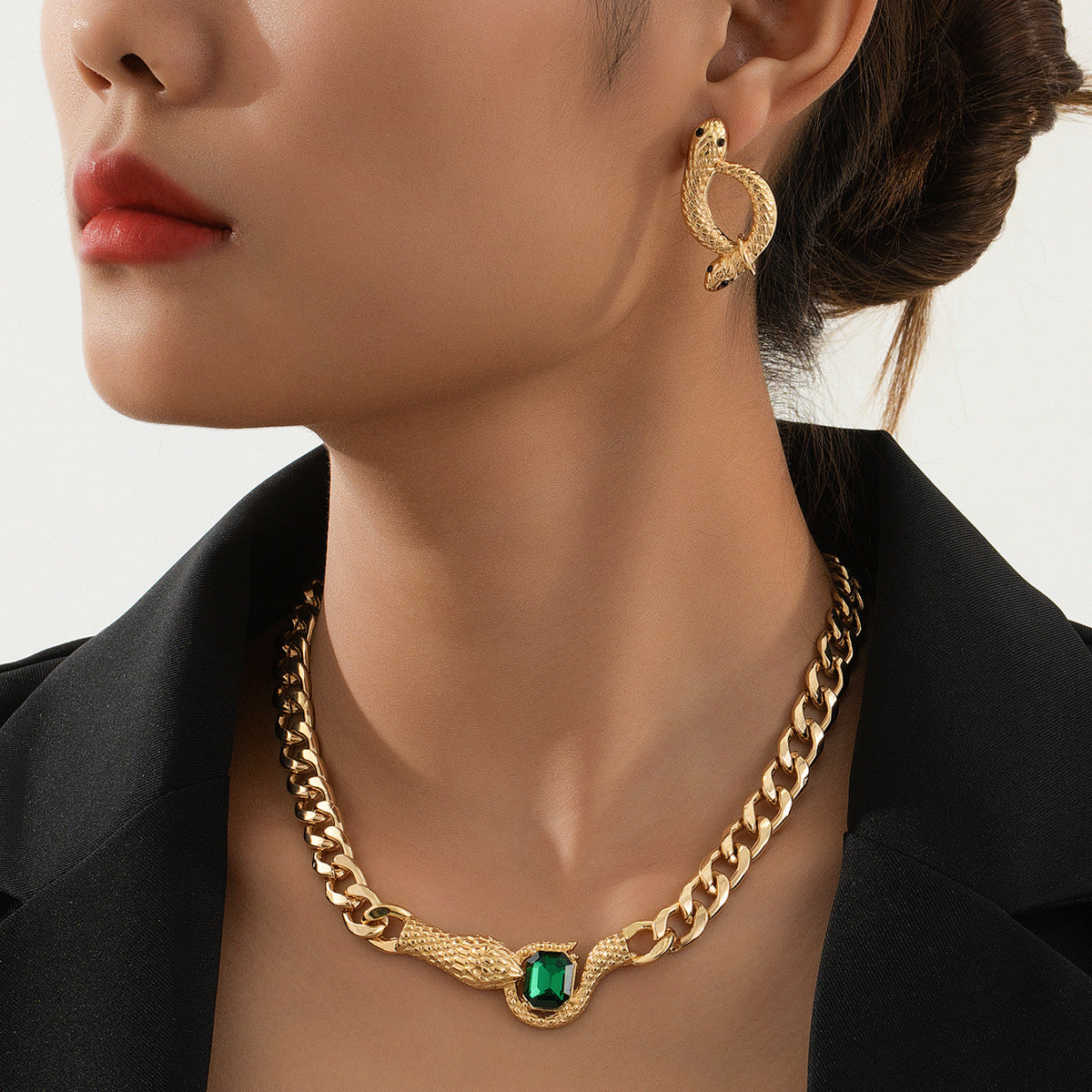 Fashionable Snake Head Necklace Earrings Set for Women