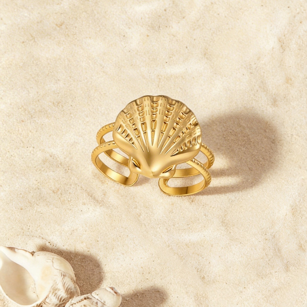 Hot-Selling Ocean Wind Stainless Steel Shell Texture Opening Ring