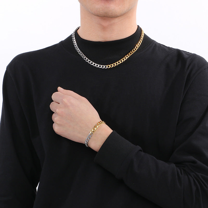 Hip Hop Stainless Steel Gold Silver NK Chain Bracelet Set