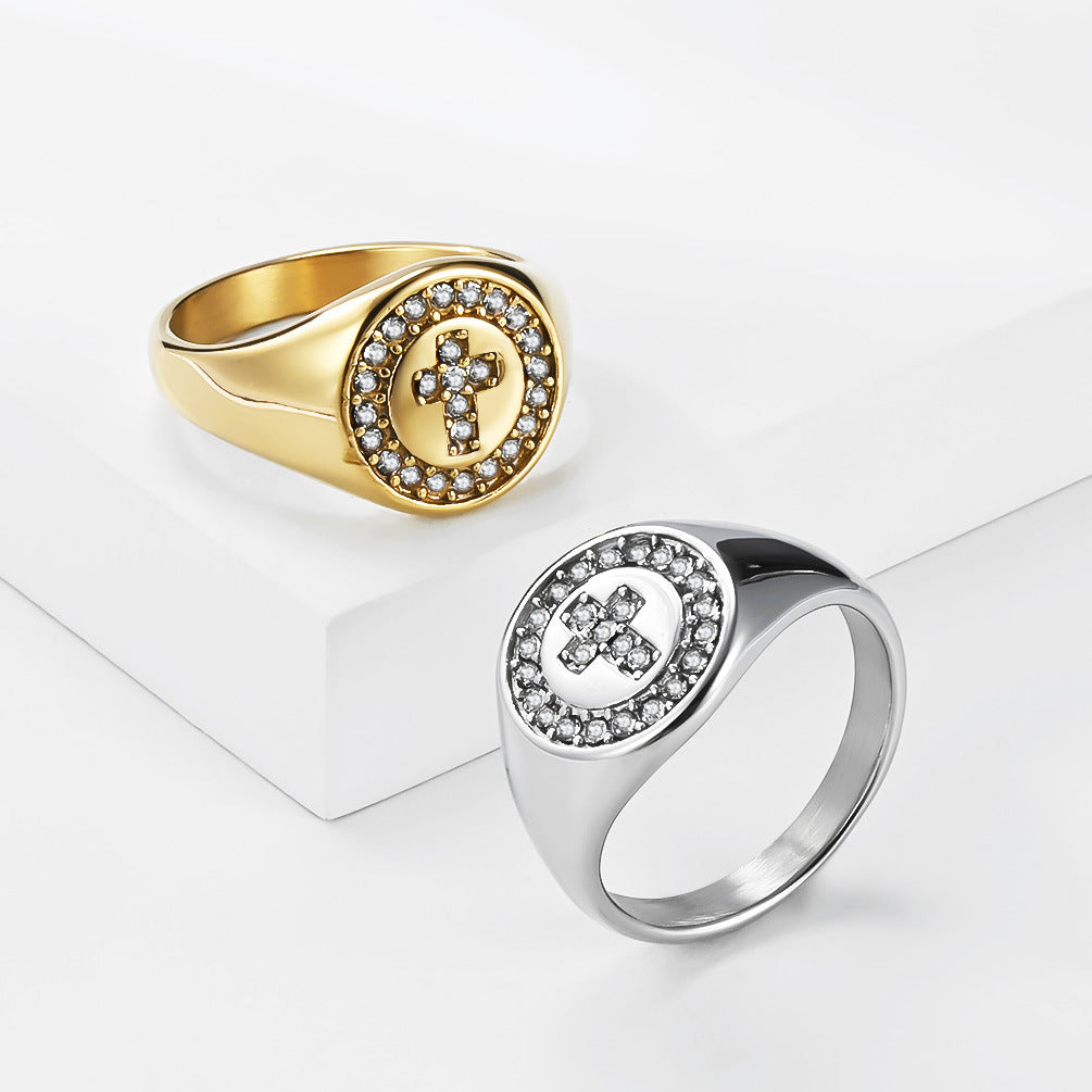 Cross Zircon Stainless Steel Ring
