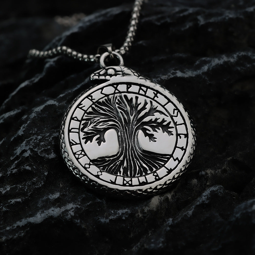 Nordic Retro Stainless Steel Men's Pendant Tree of Life Necklace