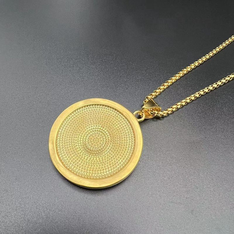 Planderful Premium Hip Hop Necklace Titanium Steel Rhinestone Crown Pendant Three Bead For Men And Women