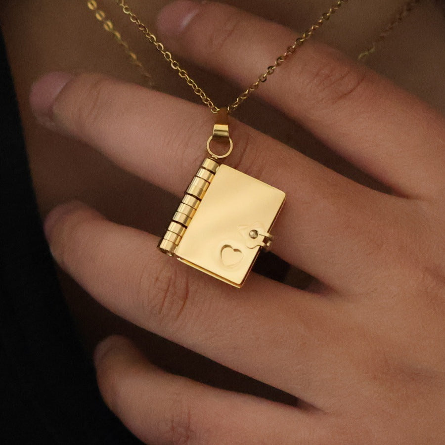 Planderful Jewelry Book Pendant Necklace In Steel