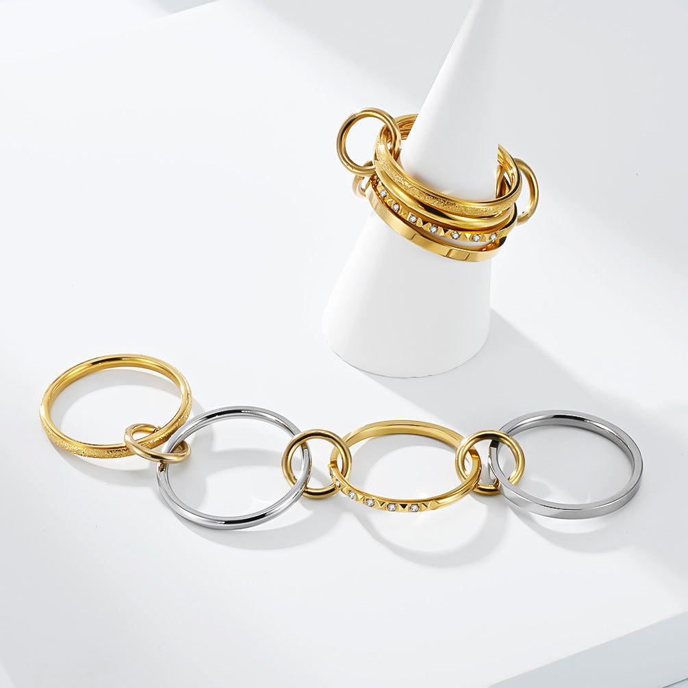 Planderful Stainless Steel Four Layer Stacking Ring For Women Luxurious European And American Design