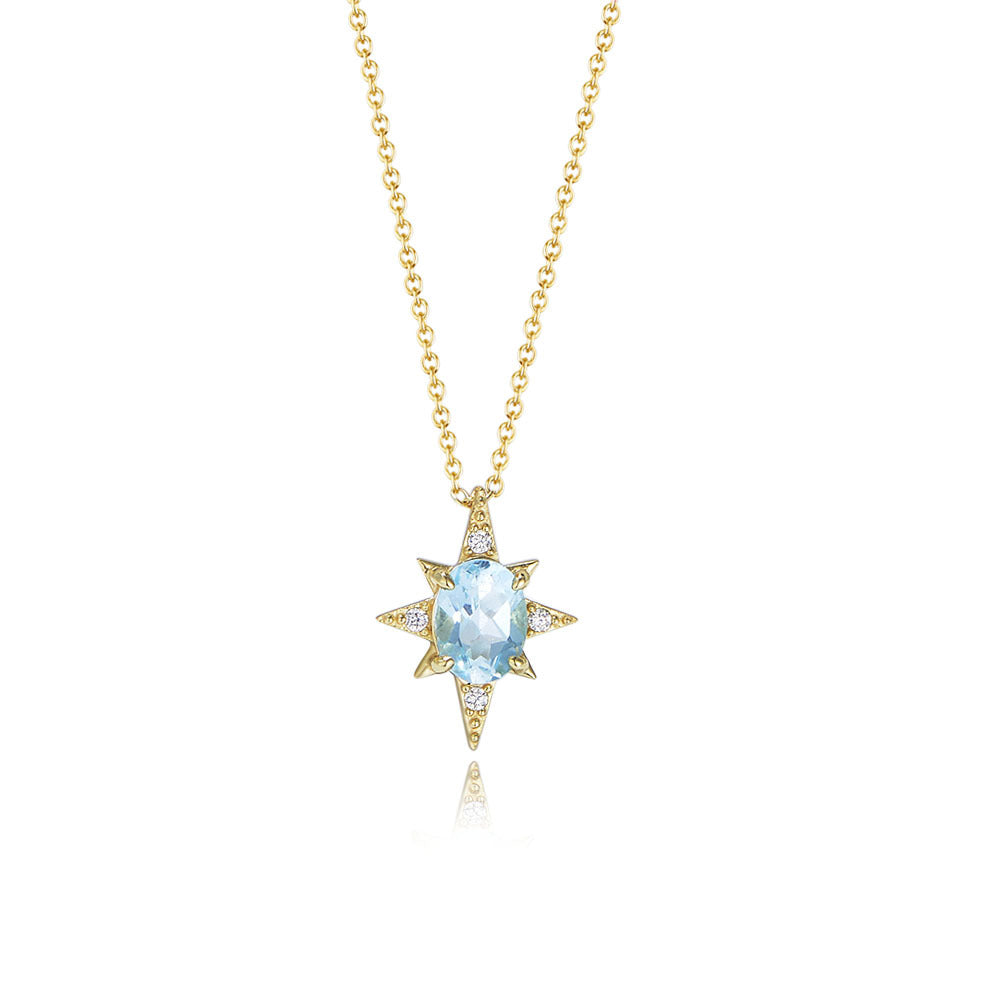 S925 Sterling Silver Eight-Pointed Star Pendant, Japanese Minimalist Sky Blue Natural Topaz Necklace Trendy