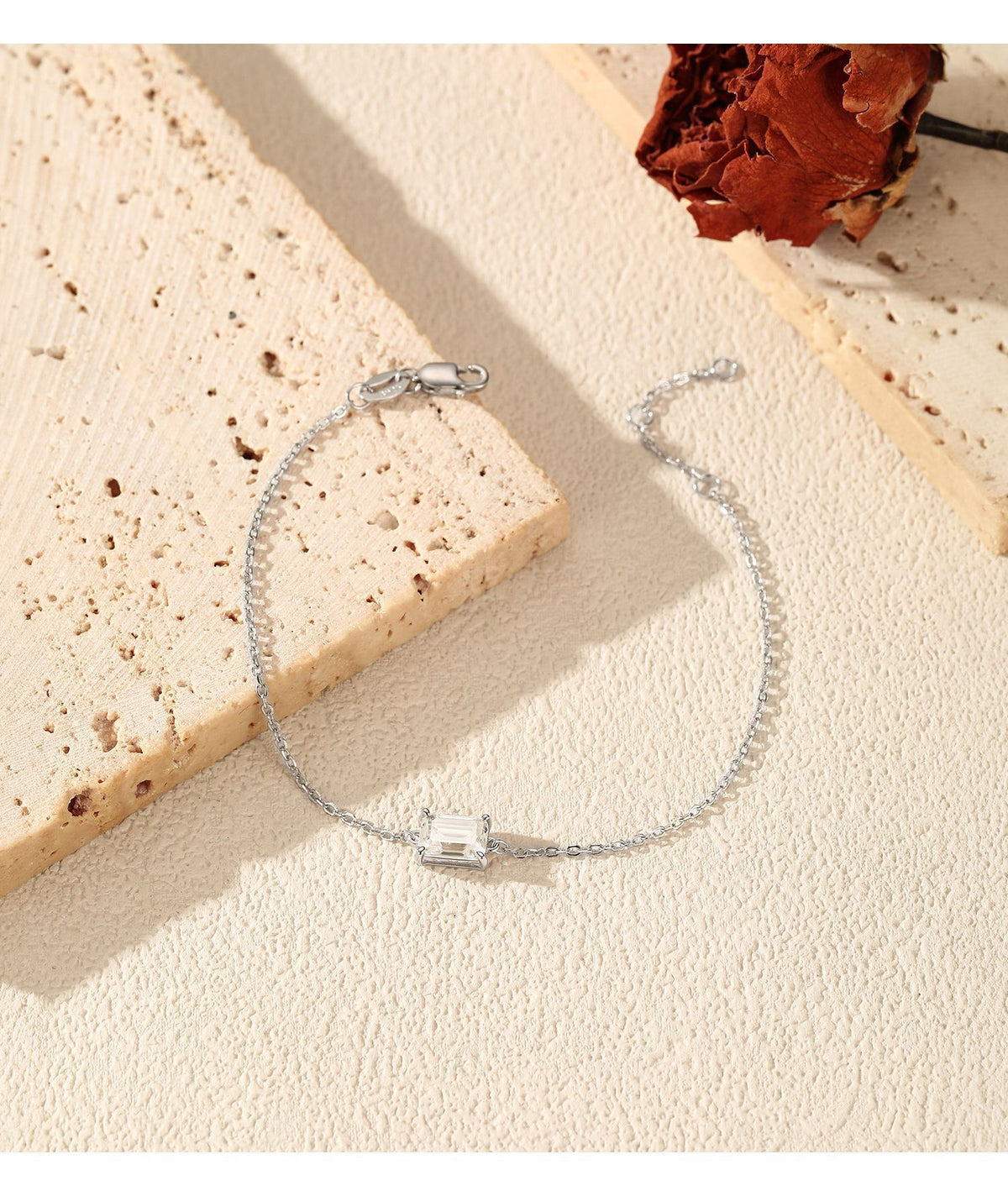 925 Sterling Silver Emerald-Cut Moissanite Bracelet