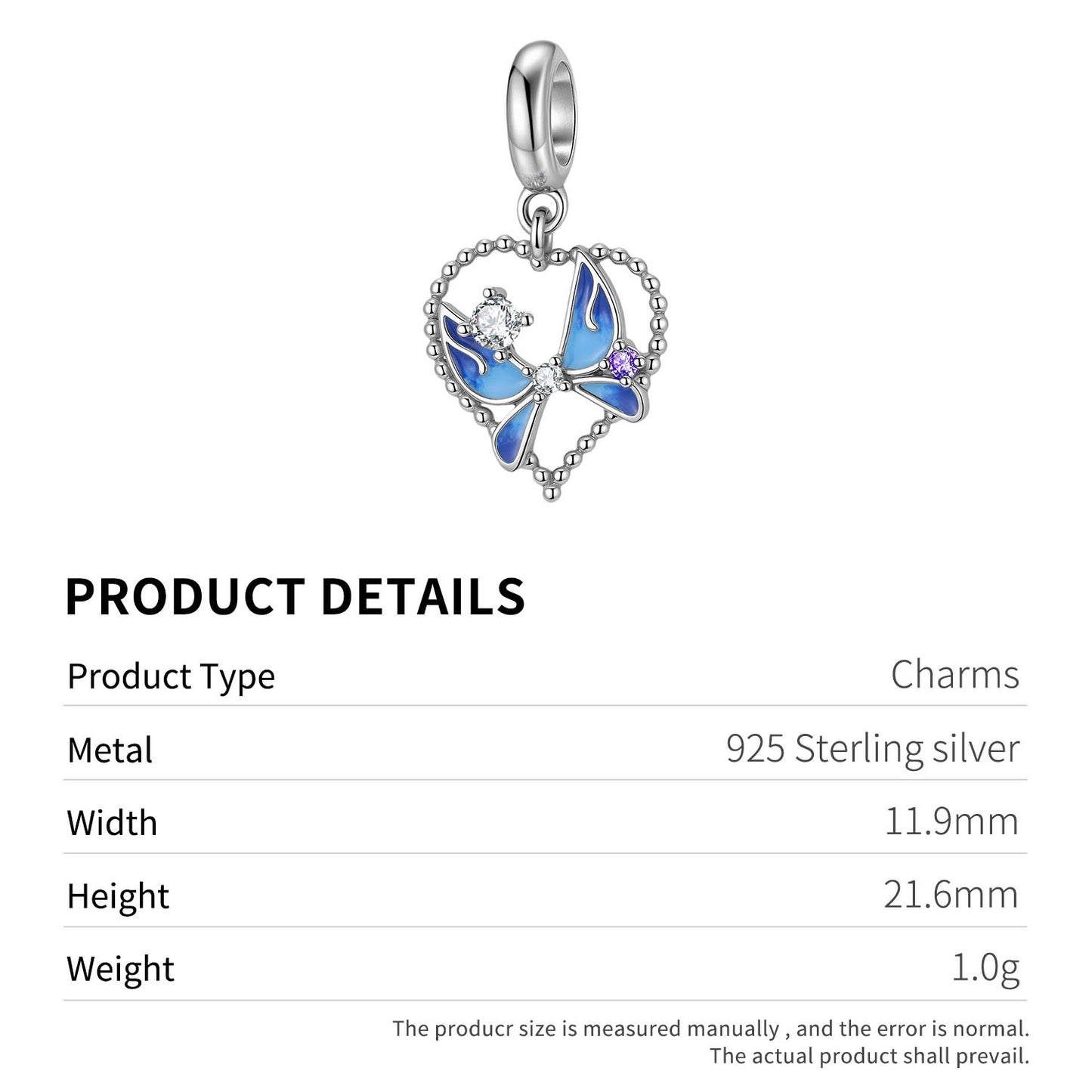 Planderful Jewelry Sterling Silver Blue Butterfly Pendant Necklace With Zircon Accent For Timeless Elegance