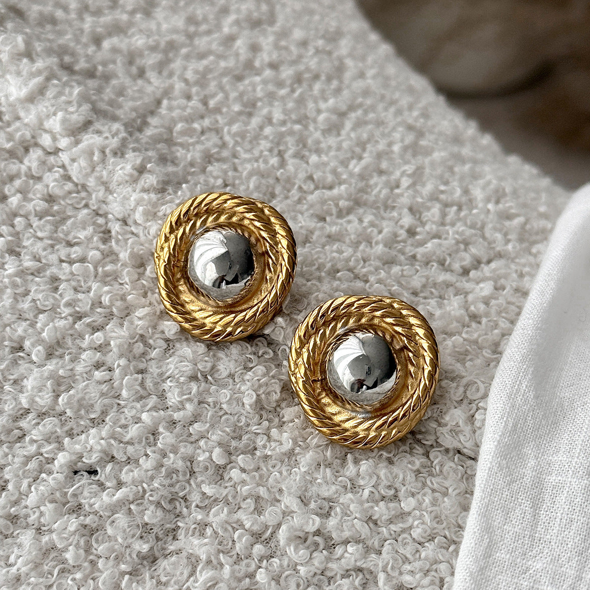 Planderful Vienna Verve Stainless Steel Stud Earrings For Women Textured Oval Beaten Texture