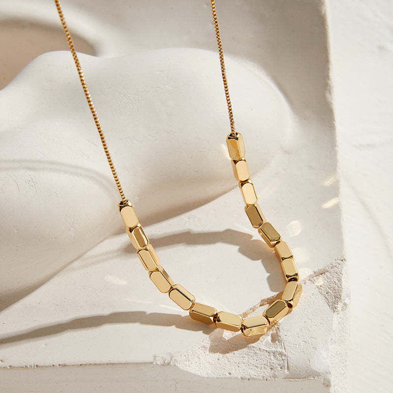 European-Inspired 14K Gold Square Necklace with a Chic Twist for Women
