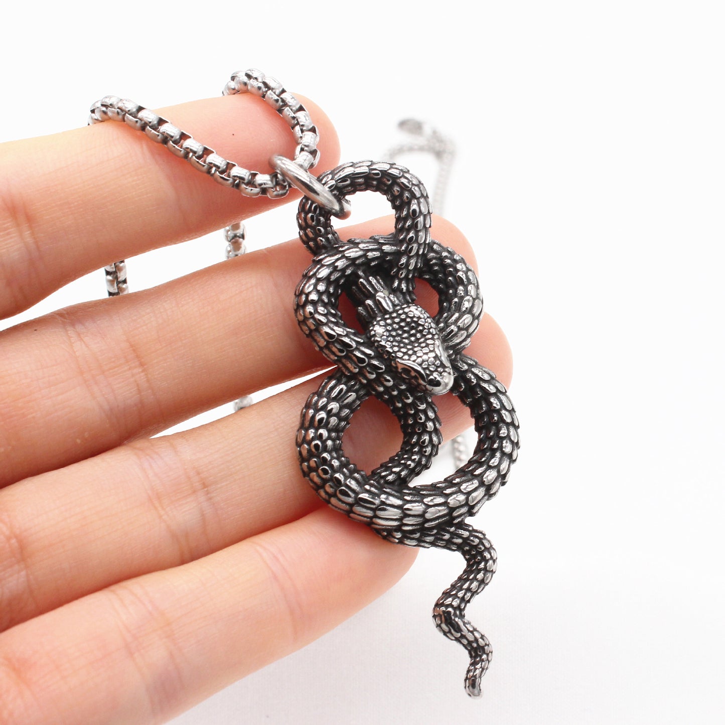 Planderful Jewelry Men's Titanium Steel Snake Pendant Retro Style Personalization Necklace