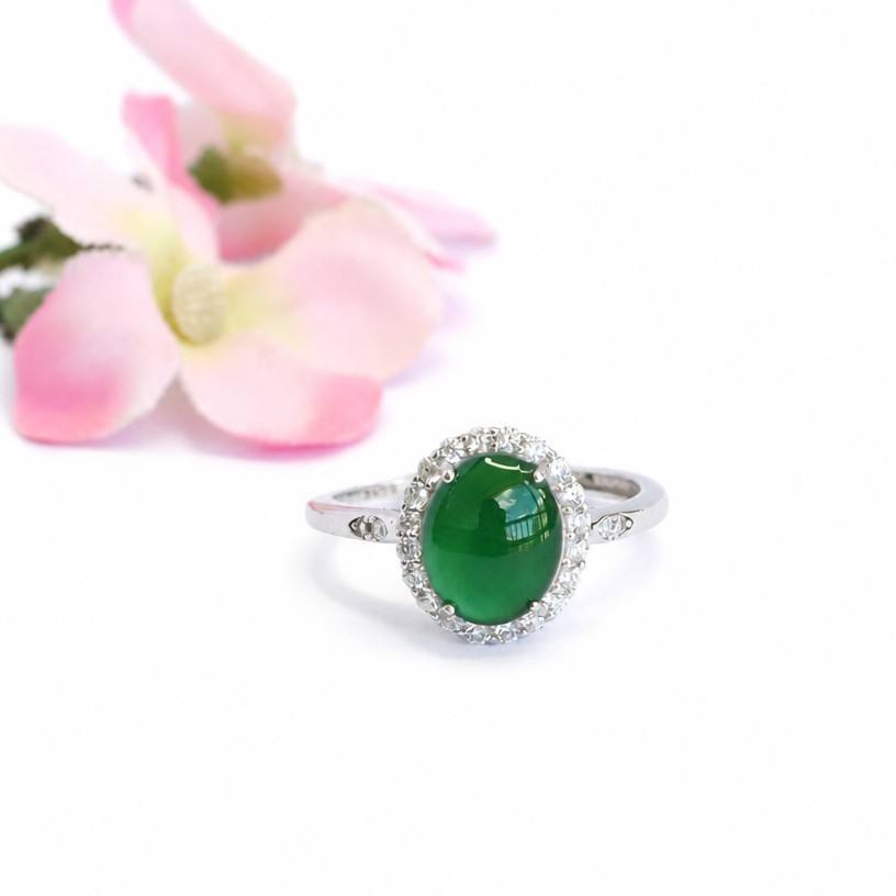 Green Jadeite 925 Silver Ring