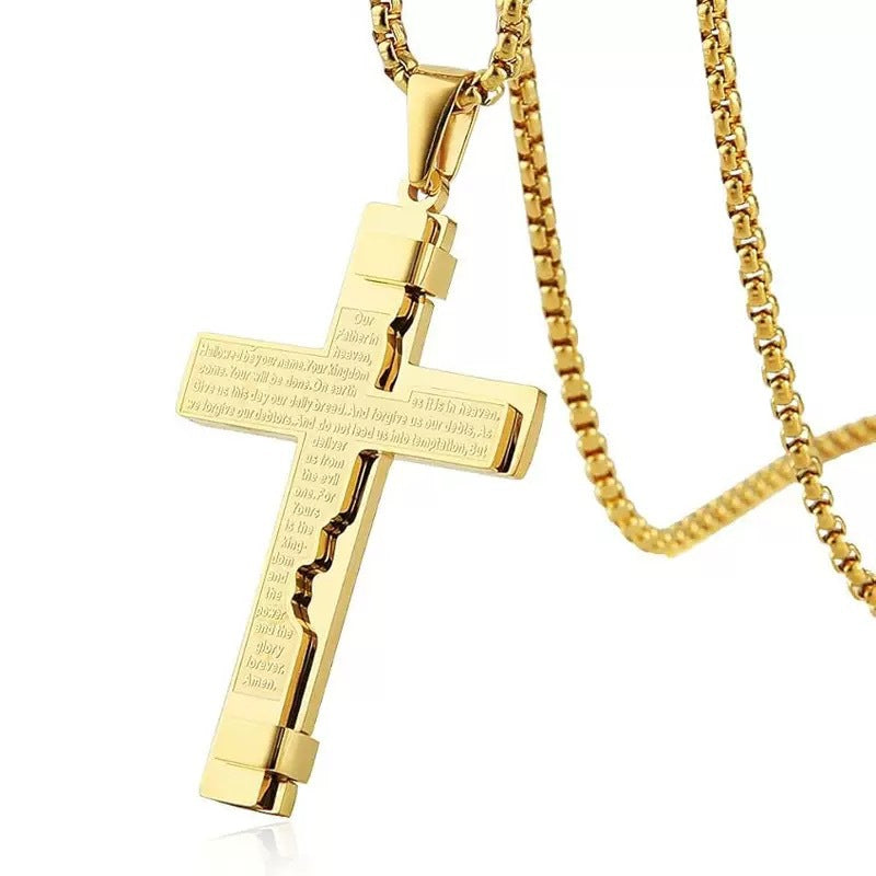 Planderful Cross Pendant Necklace Titanium Steel Premium Non Fade Durable Men's Hip Hop Jewelry