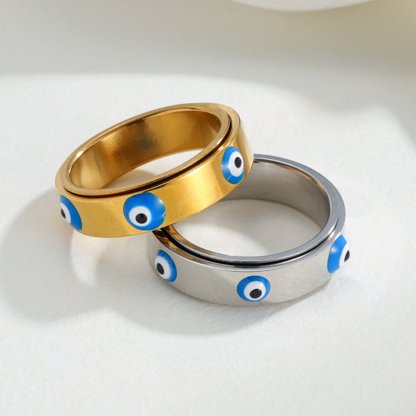 Blue Evil Eye Ring Rotatable Stainless Steel Unisex Jewelry By Planderful Everyday Genie