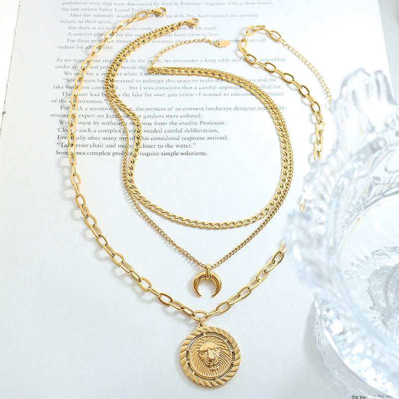Regal Gold-Plated Moon Lion Necklace