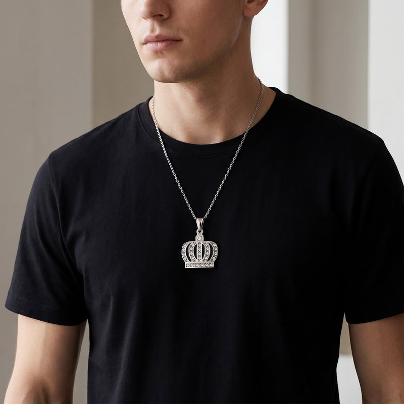 Hiphop Hip Hop Crown Auspicious Pendant, Rock Club Full Of Zircon Cartoon Frog Necklace