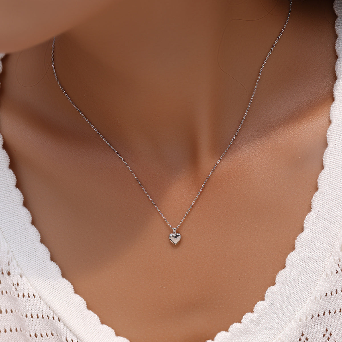 925 Sterling Silver 3D Heart Pendant Necklace
