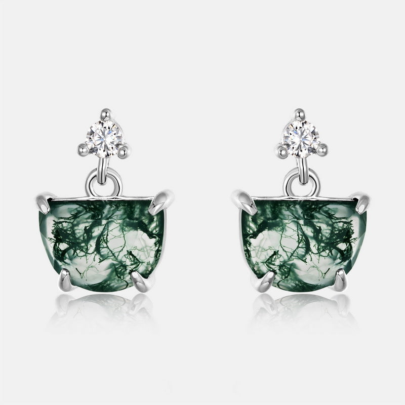 Planderful Jewelry Green Moss Agate Earrings Sterling Silver