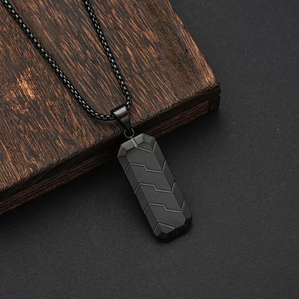 Planderful Mens Hexagonal 3D Beveled Tire Pendant Stainless Steel Necklace Hip Hop Retro Style