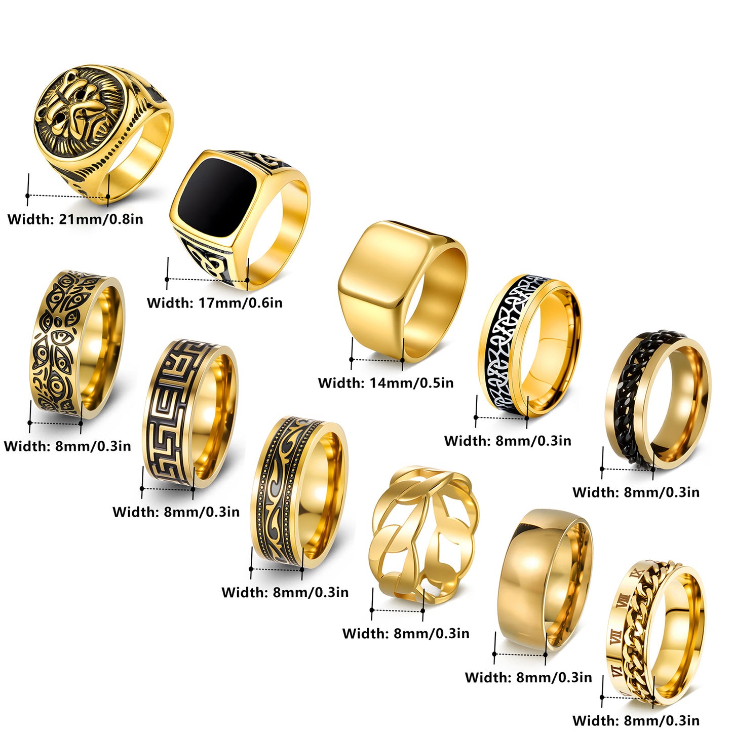 Planderful Everyday Genie Stainless Steel Ring Set For Men Lion Head Retro Hip Hop Unisex Jewelry Do Not Fade