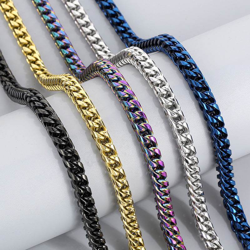 Hip-Hop Cool Round Grinding Three-Dimensional Necklace, Vacuum Electroplated Keel Chain Titanium Steel Men's