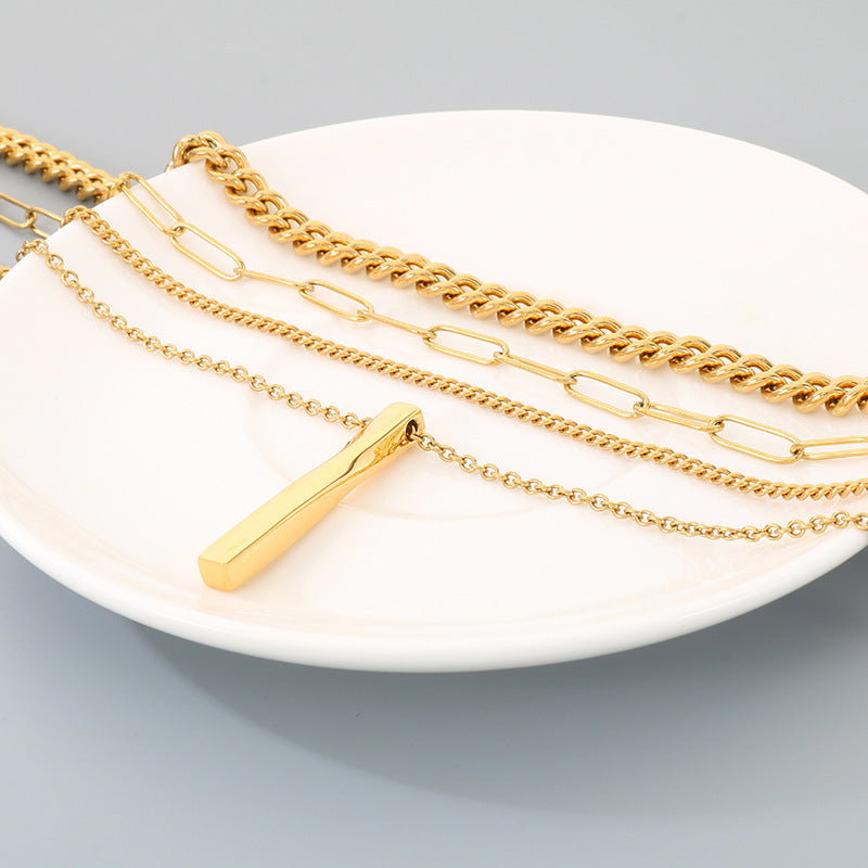 Hipsters Wear Multi-Layer Chain Necklaces, High-End Twisted Metal Rods, Small Gold Bars, Stainless