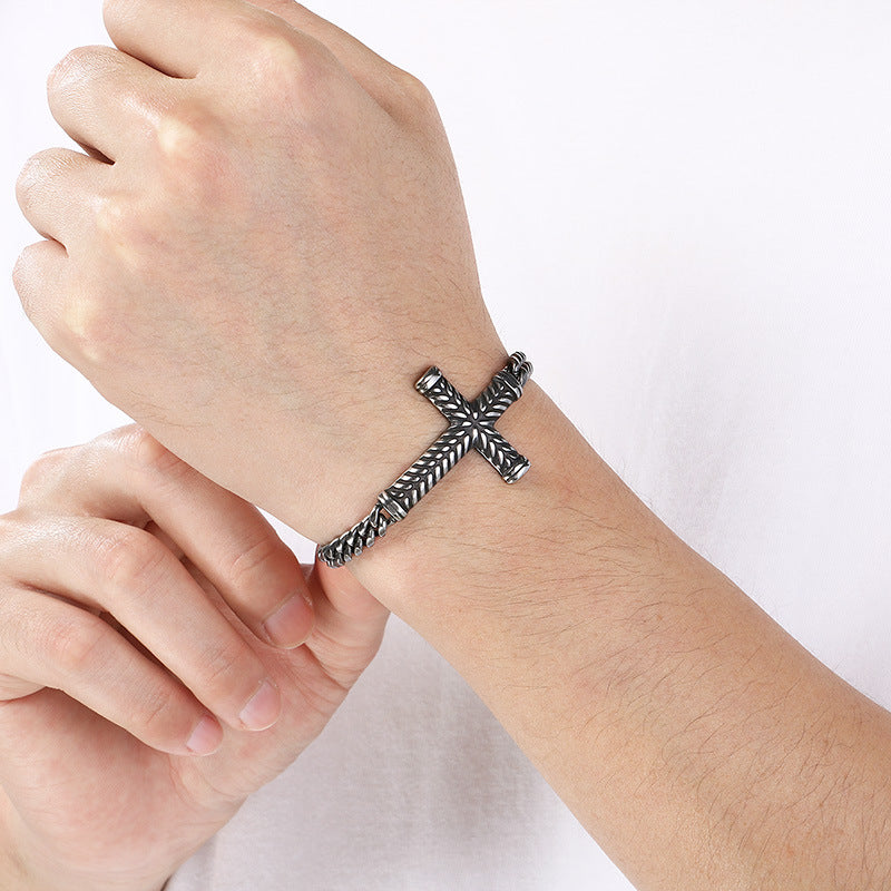 Adjustable – Rock Hip Hop Twist Cross Layered Cuban Chain Titanium Steel Men's Bracelet