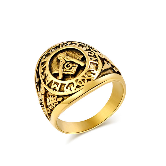 Planderful Freemasonry Ring For Men Titanium Steel Durable Vintage Logo Fraternity Jewelry