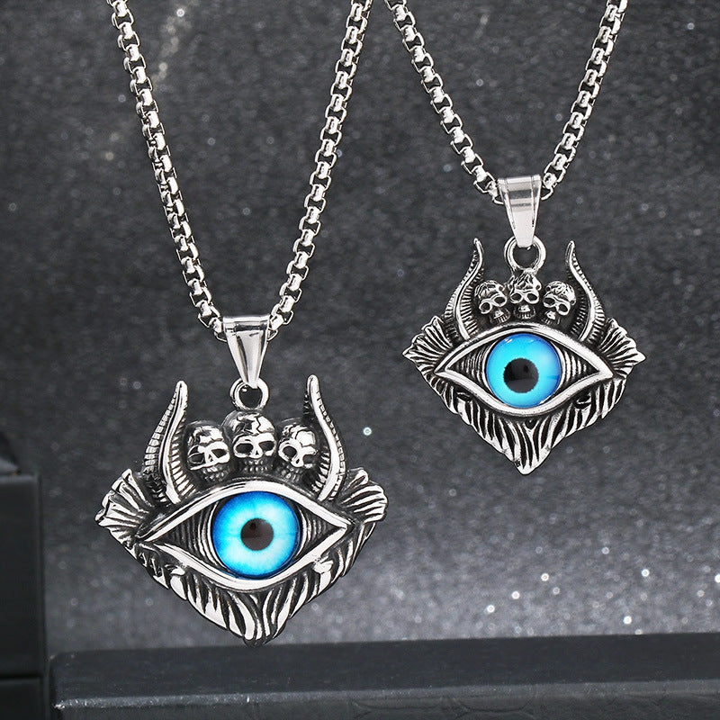 Punk Skull Pendant, Dark Satan Ground Crack Ghost Demon Eye Titanium Steel Necklace