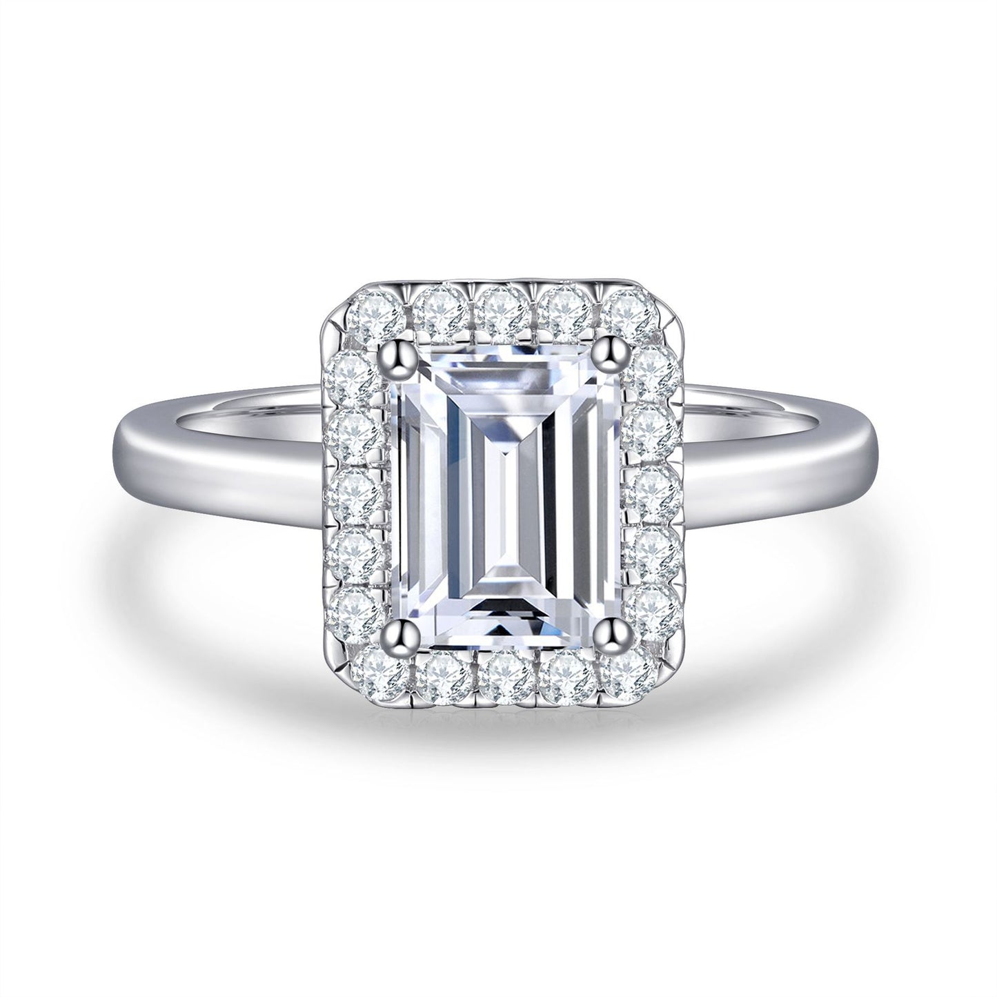 Planderful Sterling Silver Emerald Cut Zircon Ring for Women 2 Carat Sparkling Fashion Stacked Set