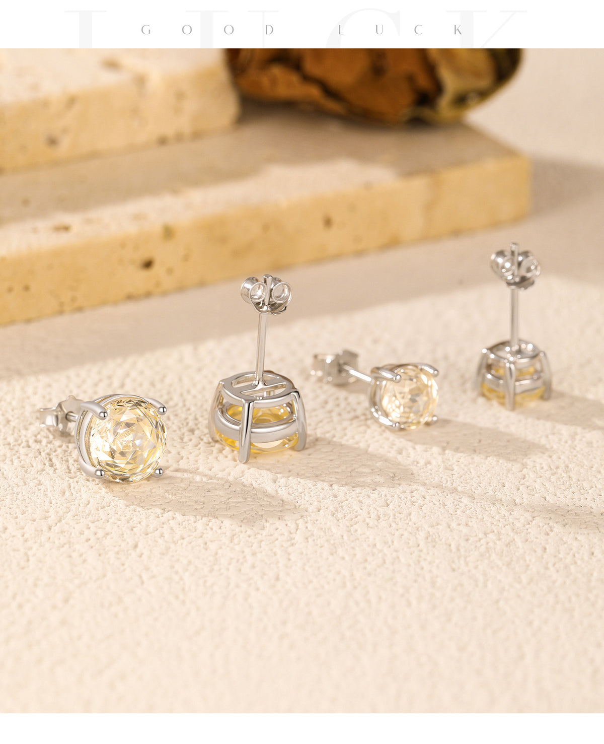 925 Sterling Silver Soft Yellow Rose-Cut Zircon Stud Earrings
