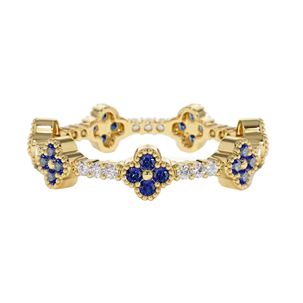 S925 Sterling Silver Zircon Four-Leaf Clover Ring Style Senior Stacked Ring