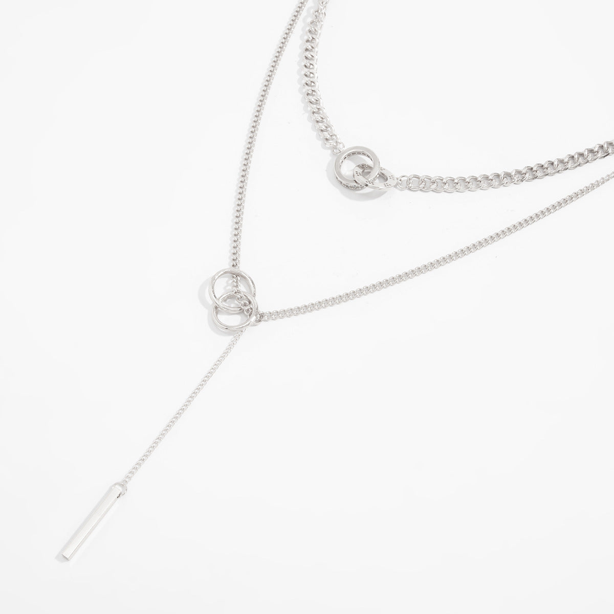 Bar & Double-Ring Layered Fringe Necklace