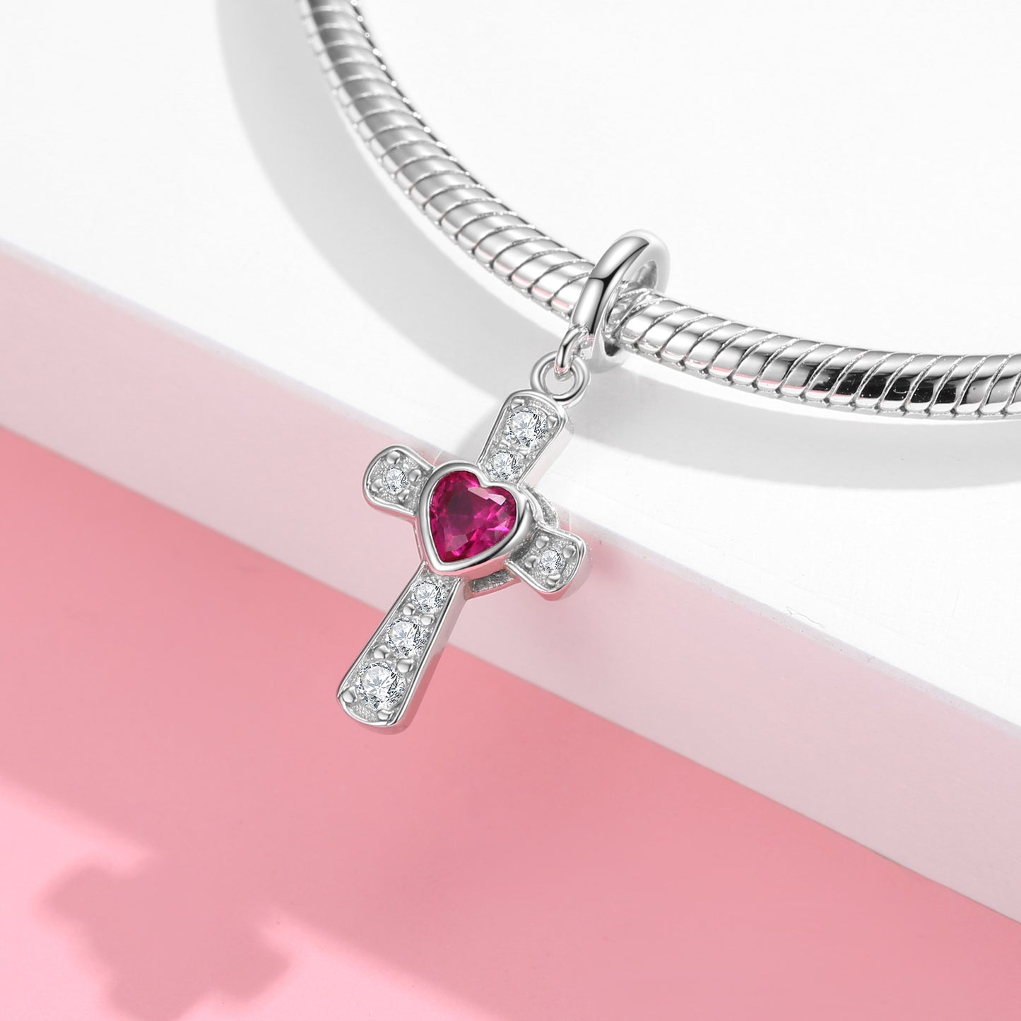 Planderful Simple Love Cross Pendant – Elegant Sterling Silver Inlaid Zircon Jewelry
