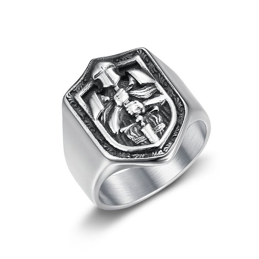 Planderful Templar Knights Ring Titanium Steel Retro Mens Ring Durable Medieval Crusades Theme