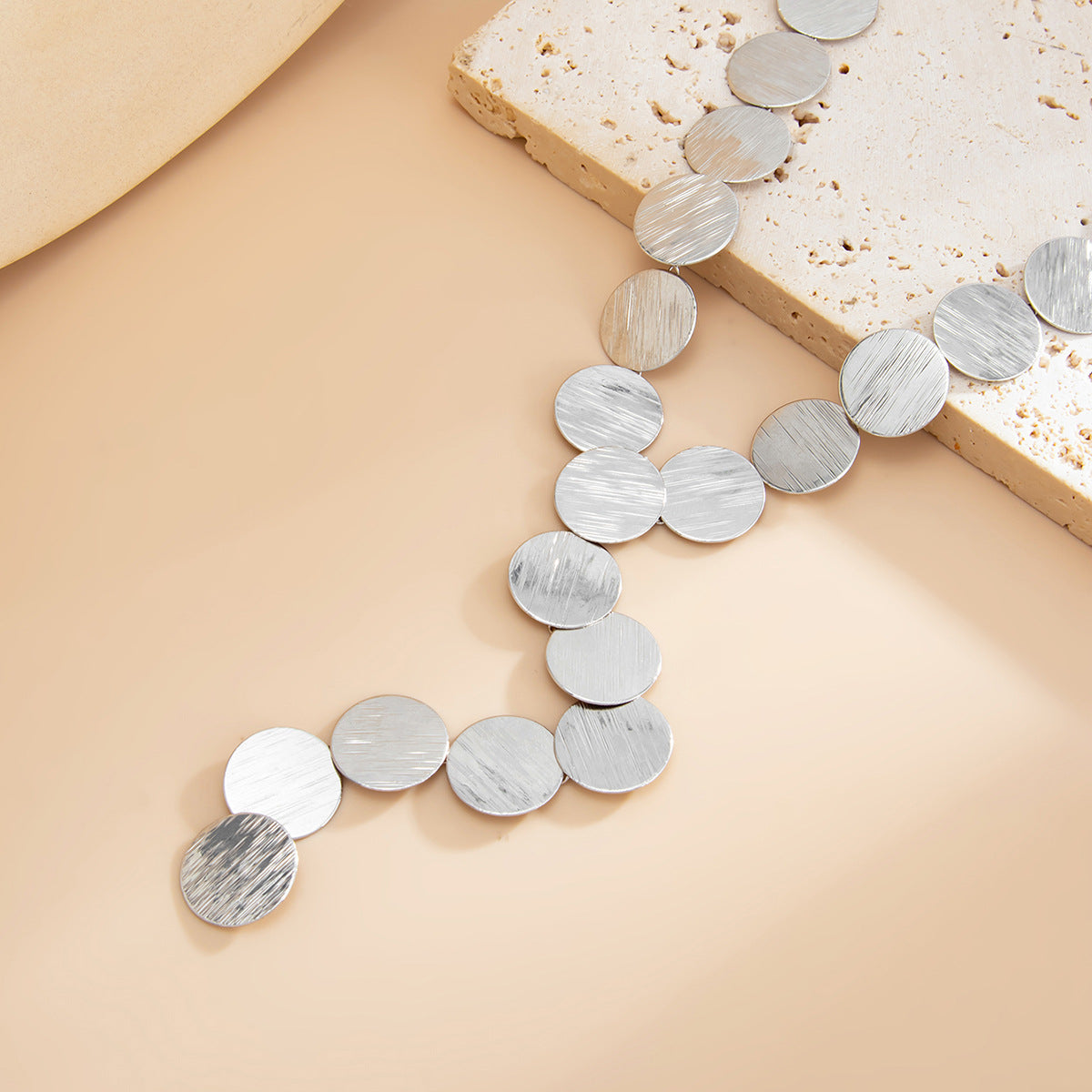 Textured Disc Y-Shaped Fringe Necklace