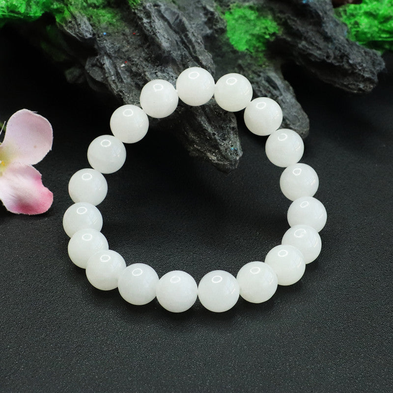 Fortune's Favor Sterling Silver White Jade Bead Bracelet