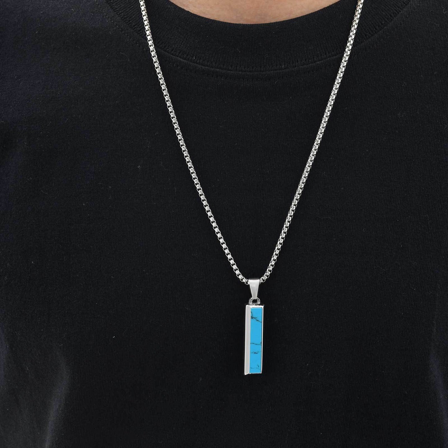 Planderful Mens Geometric Stainless Steel Agate Pendant