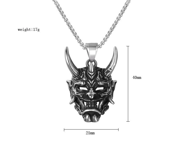 Longhorn Prajna Mask Titanium Steel Pendant Necklace