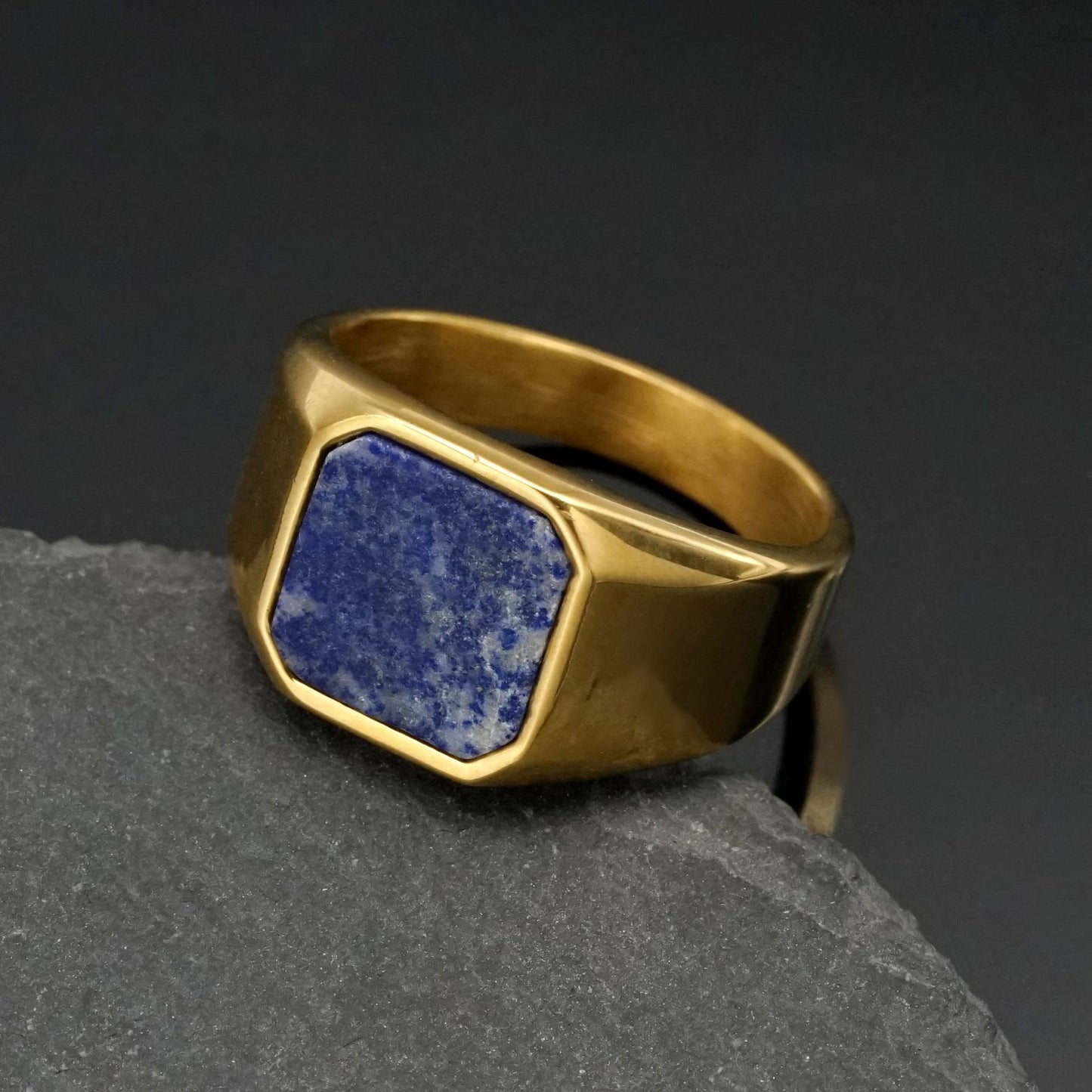 Planderful Titanium Steel Ring With Natural Stone Unisex Bold Statement Jewelry For Men