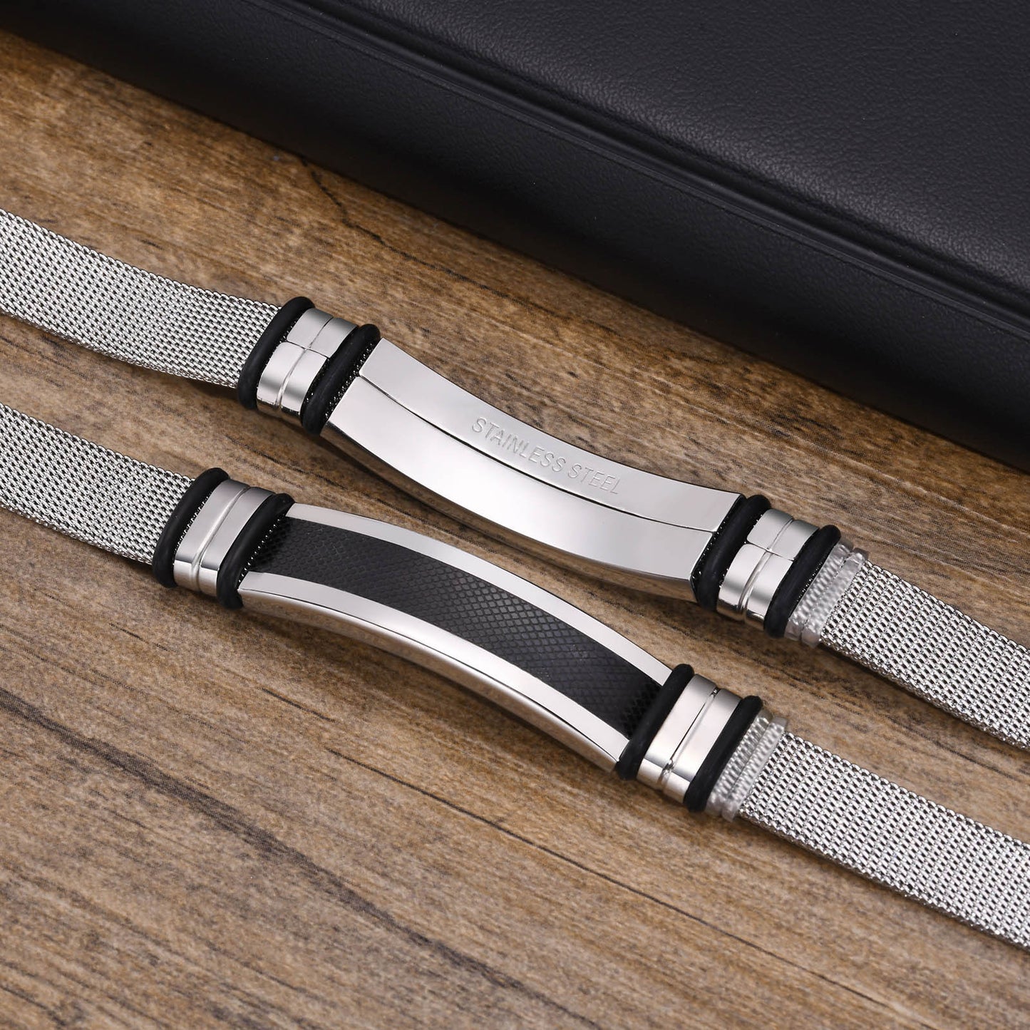 New Men's Stainless Steel Curved Mesh Strap Bracelet