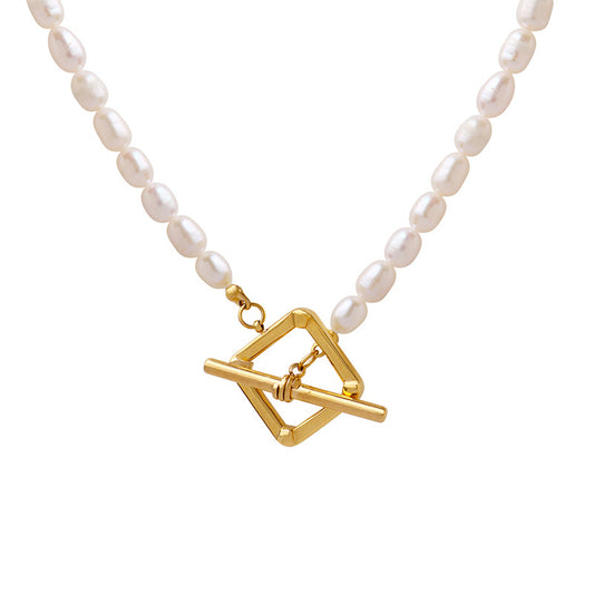 Delicate Freshwater Pearl Necklace with Gold-Plated T Buckle