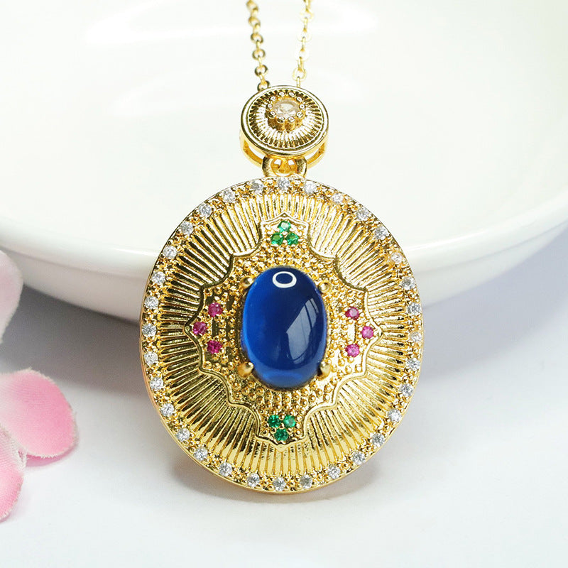 Lab-Grown Blue Spinel Woven Pendant — No Chain