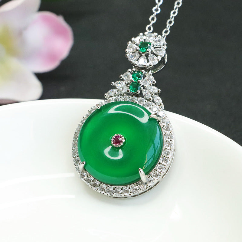 Green Chalcedony Fortune's Favor Sterling Silver Necklace with Zircon Pendant