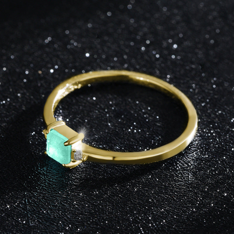 S925 Sterling Silver Japanese Imitation Paraiba Tourmaline Ring for Women